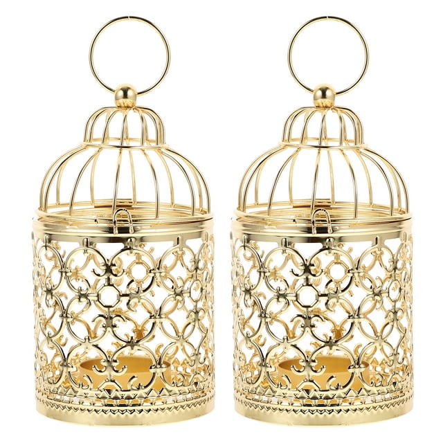 2pcs Small Metal Tealight Hanging Birdcage Lanterns Tea Light Candle Holders