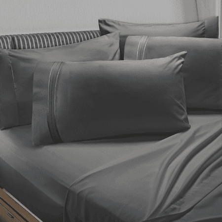 Fitted Cowl - 6 Piece 1800 Collection Bed Sheet Set with Extra Pillowcases, Deep Pockets Fitted Sheet, 100% Soft Microfiber, Hypoallergenic, Cool & Breathable, Queen, Charcoal Stone Gray