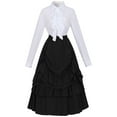 thumbnail image 4 of Juosiy Women's Vintage Steampunk Gothic Victorian Renaissance Dress Set Plus Size Lapel Ruffled Design Long Sleeve Pleated Skirts, 4 of 8