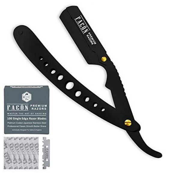 100 BLADES   Facón Professional Classic Straight Edge Barber Razor - Salon Quality Cut Throat Shavette