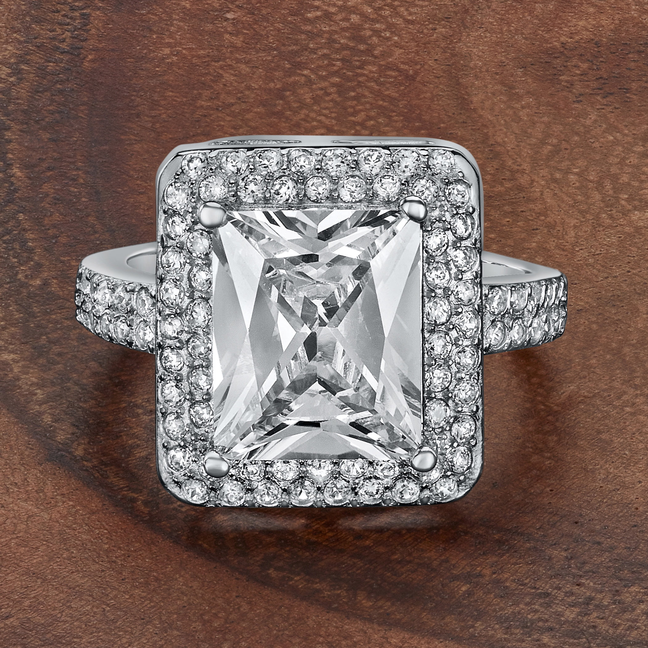 ELYA Jewelry Women's Radiant-Cut Clear Cubic Zirconia Sterling Silver Ring