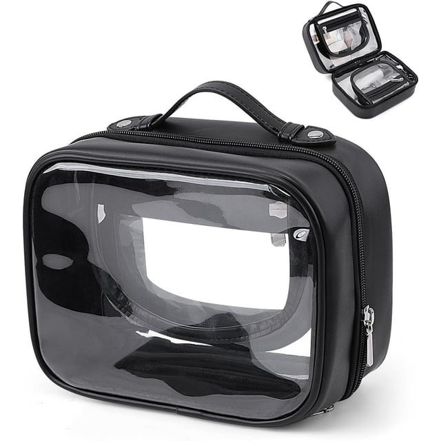 LHSHID Travel Toiletry Bag TSA Approved Makeup Bag Clear 2 Layer Cosmetic Bag with Handle Waterproof Transparent Makeup Organizer