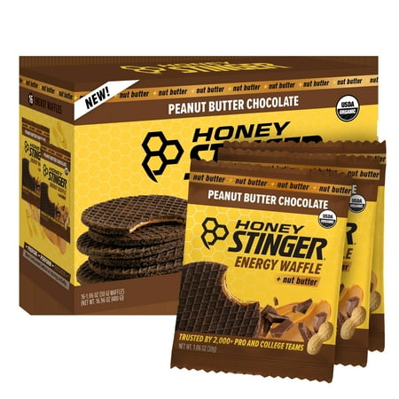 Honey Stinger Organic Energy Waffle Snack, Peanut Butter Chocolate, 1.06 oz, 16 Count