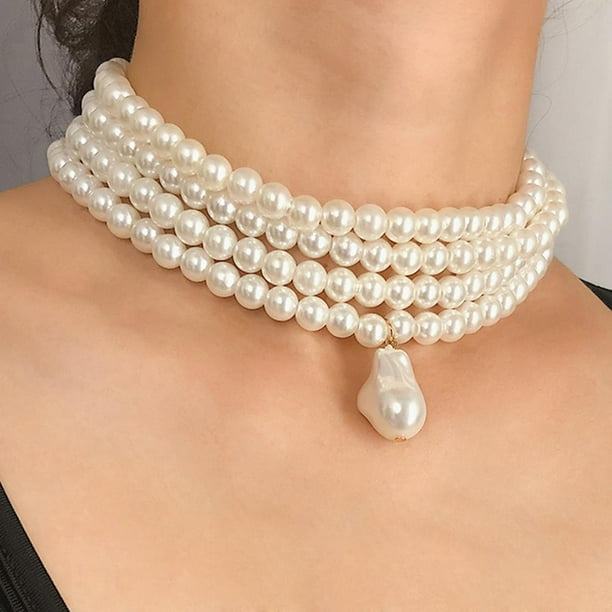 Pearl necklace deals choker walmart