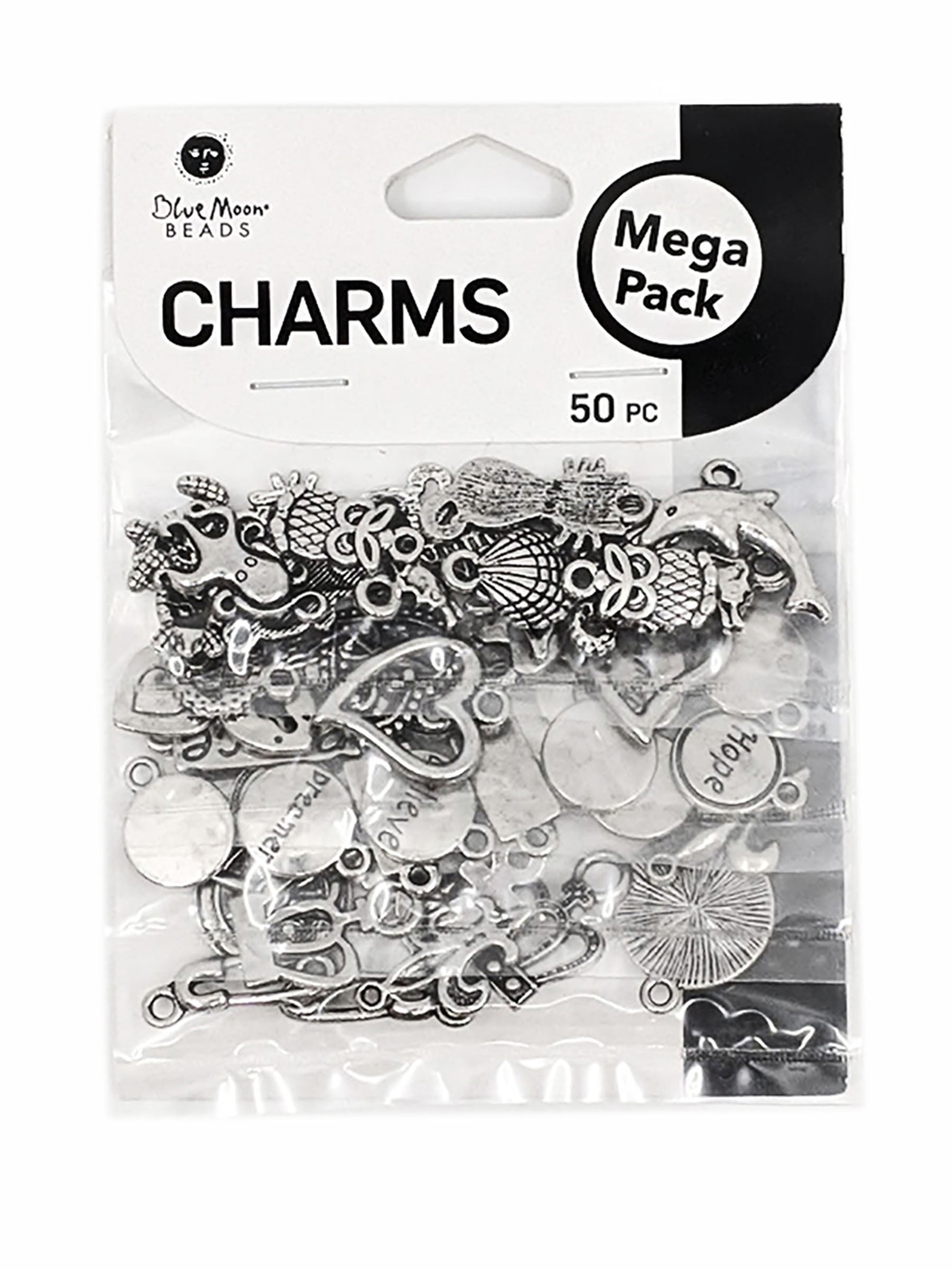 Blue Moon Beads Silver Metal Mega Value Charm Pack for DIY Jewelry Making, 450 Piece-Unisex, Adult