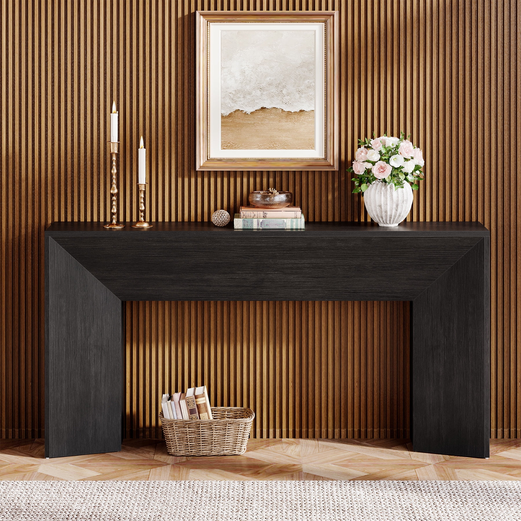 Tribesigns 63" Modern Wood Long Sofa Table Behind Couch, Console Table for Entryway, Black