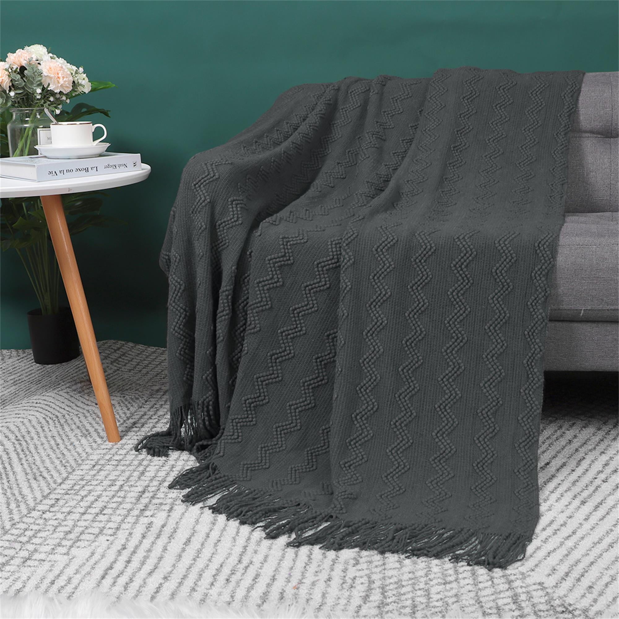 PiccoCasa Arcylic Soft Knit Tassel Throw Blanket, 50