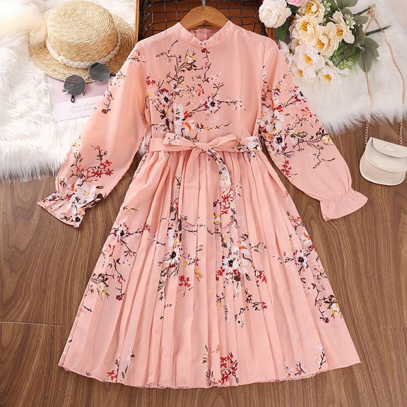 Yidarton Pink Autumn 2022 New Children's Dress Long Sleeve Princess Dress Popular Girls Dress