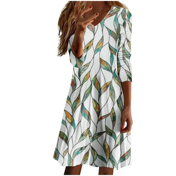 Herrnalise Women's V-Neck Long Sleeve Printed Dresses S-2XL