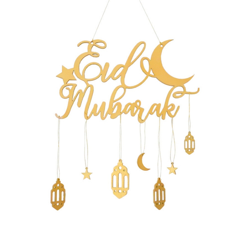 Eid Mubarak Wooden Ornament Ramadan Wood Decor Moon Star Hanging