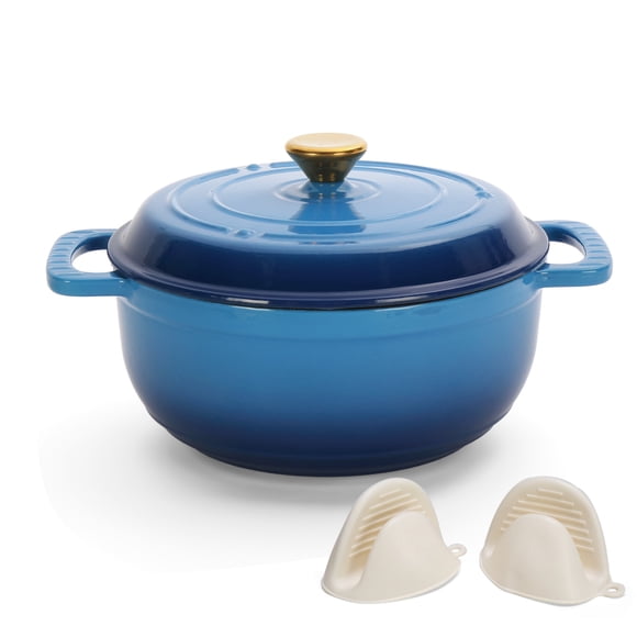 Ktaxon 5 Quart Enameled Cast Iron Dutch Oven with Upgraded Textured Handles, Heavy Duty Pre-Seasoned Cookware for Baking, Stewing, Braising & Roasting, Induction & Oven Safe up to 500°F, Blue