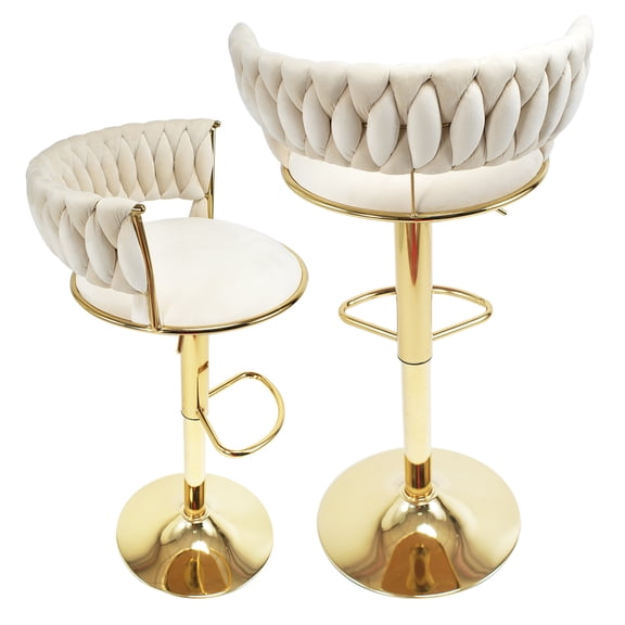 Luonavei Bar Stools Swivel Velvet Round, Beige (Set of 2)