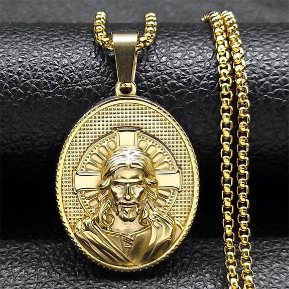 Religious Jesus Christ Crucifix Cross Medal Pendant Necklace for Women Men 14K White Gold Faith Jewelry
