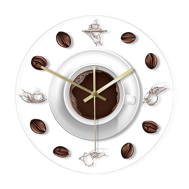 Reloj de pared con diseño moderno de granos de café, reloj de pared con decoración de cafetería, reloj de pared con taza de café A