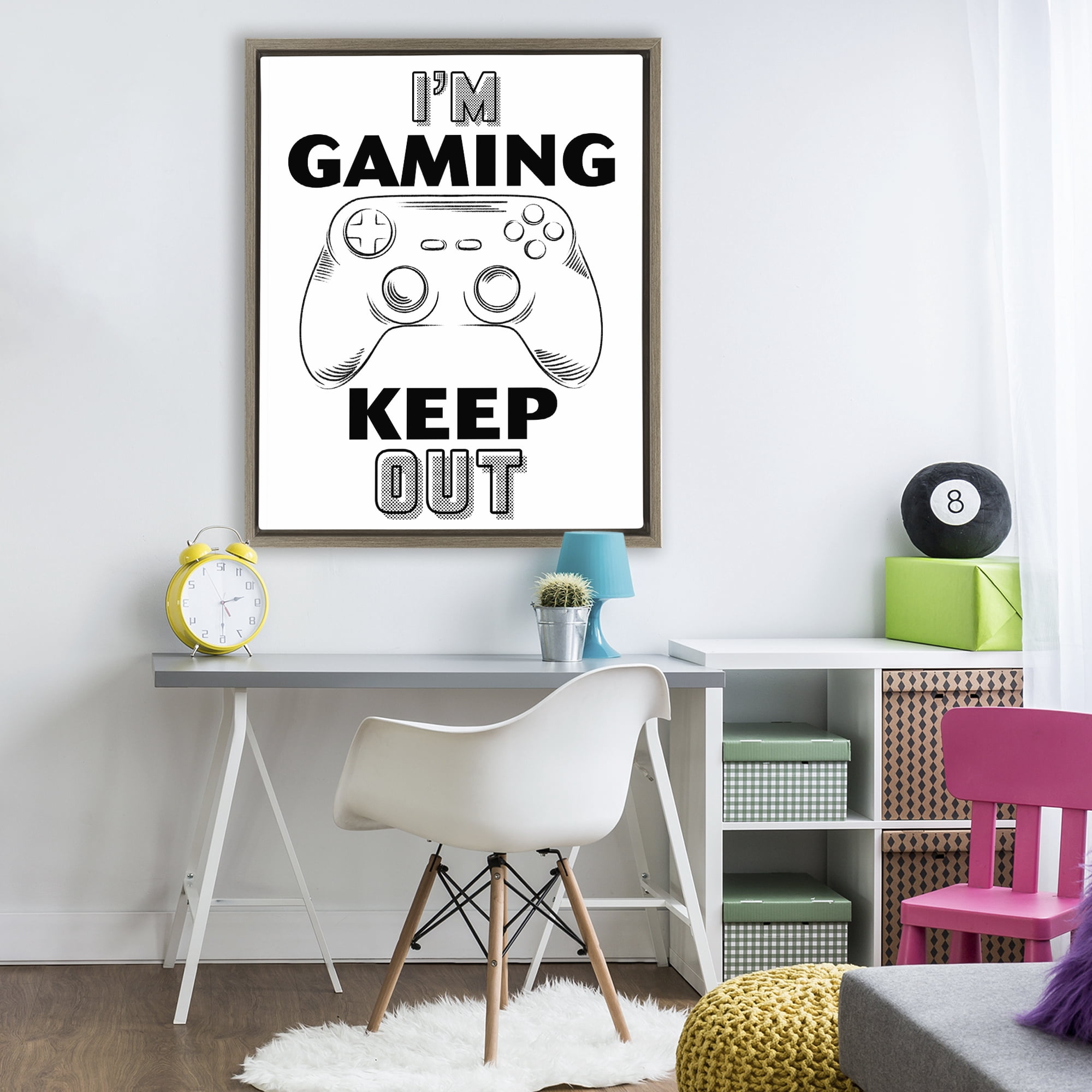 Stupell Industries Gaming Keep Out Brown Framed Floater Canvas Wall Art, design by Marcus Prime