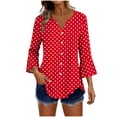 thumbnail image 2 of Edvintorg Womens Tops Polka Dot Flare 3/4 Sleeve Loose Top Fashion V Neck Casual Button Down Shirt Women's Clothing Red M, 2 of 7