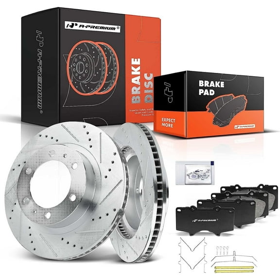 A-Premium 12.56 inch(319 mm) Front Drilled and Slotted Disc Brake Rotors   Ceramic Pads Kit Compatible with Select Toyota Models - 4Runner 2003-2009, FJ Cruiser 2007-2014, Tacoma 2005-2021, 6-PC Set