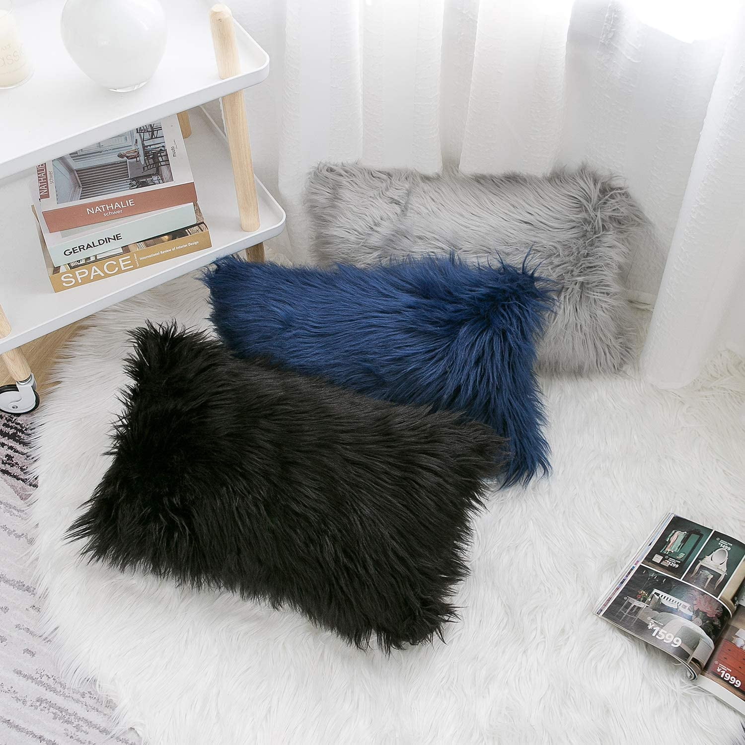 AerWo Set of 2 White Decorative Fluffy Pillow Covers, 20x20 Inch New Luxury  Series Merino Style Faux Fur Throw Pillow Covers Square Fuzzy Cushion