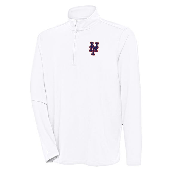 Men's Antigua  White New York Mets Hunk Quarter-Zip Pullover Top