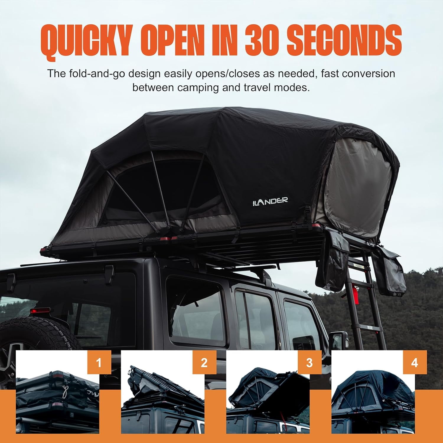 ILANDER Rooftop Tent, Hard Shell, SUV & Truck Camping, Foldable Rooftop Tent with Ladder, Waterproof & UV-Resistant 1-2 Person, 1.2M