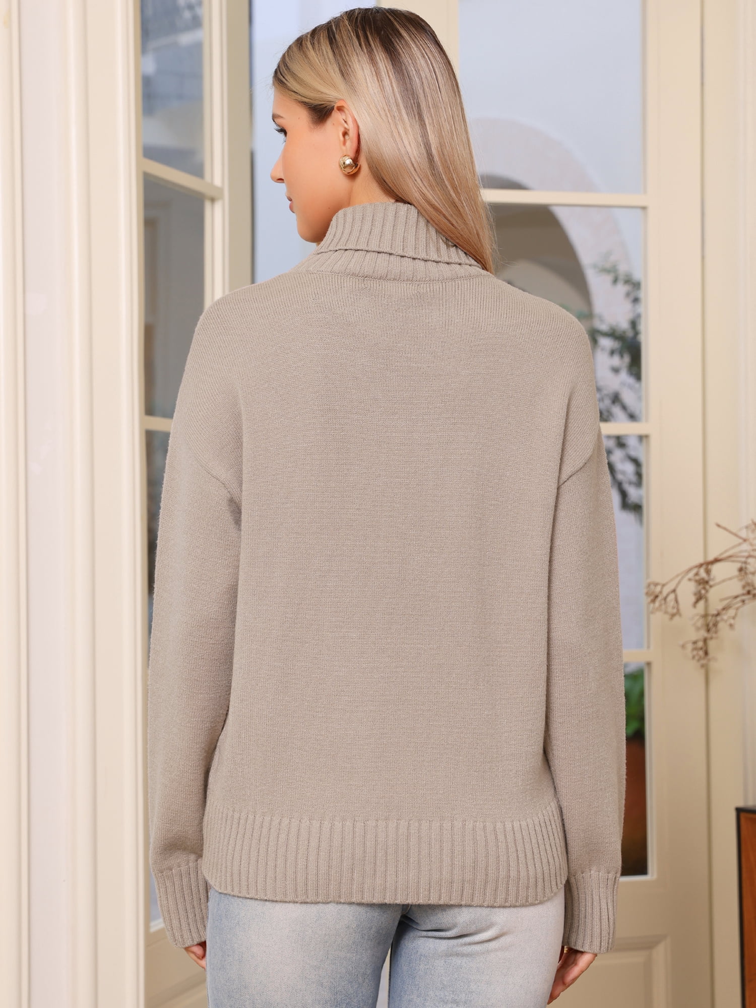 DARING DIVA Turtleneck Sweater Long Sleeve Knit Pullover Sweaters XL Khaki
