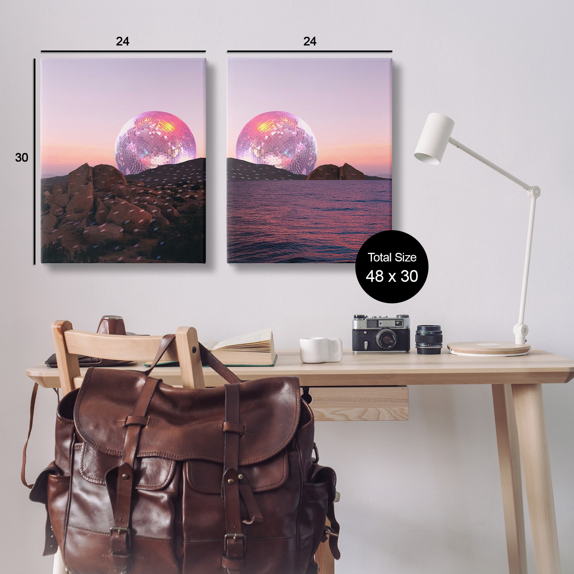 Stupell Industries Surreal Disco Ball Landscape Landscape Painting Gallery Wrapped Canvas Art Print Wall Art, 24 x 30, Set of 2