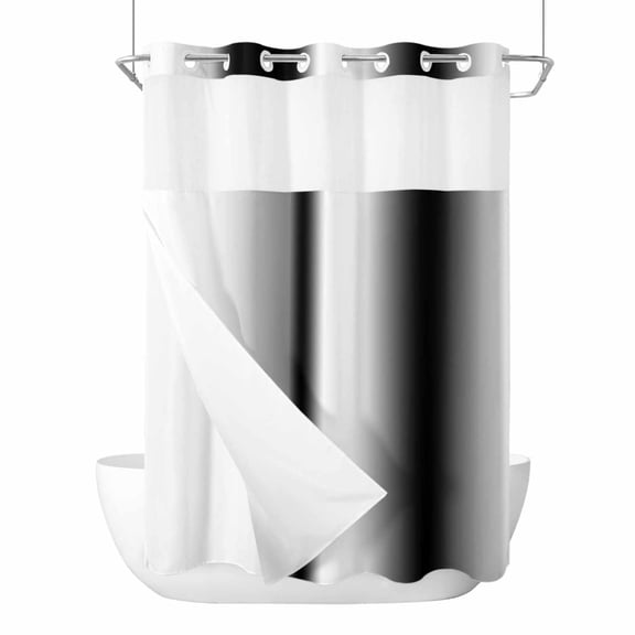 No Hook Shower Curtain, White Black Stall Bathroom Curtains with Snap in Liner, Modern Gradient Vertical Stripes Geometric Waterproof Washable Fabric Shower Curtain Set, 48"W x 72"L