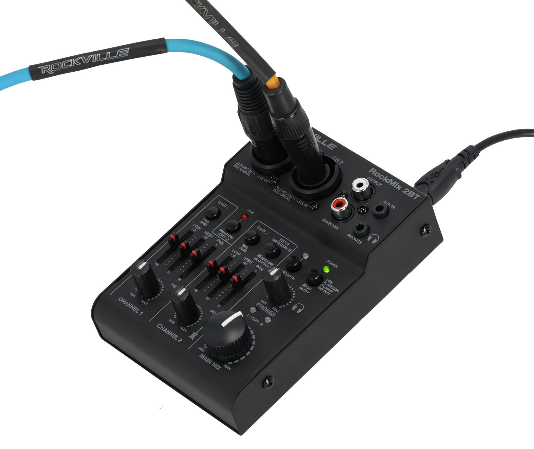 Rockville RockMix 2BT RockMix 2BT 2 Channel USB Interface Mixer 2-way Bluetooth 5.0 Black