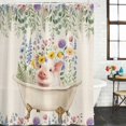 thumbnail image 2 of Spring Floral Pig Shower Curtain, Waterproof Shower Curtains for Bathroom, Weeping Flowers Leaves Farmhouse Rustic Washable Fabric Bathtub Curtain Set Bath Decor with 12 Hooks 72"x78", 2 of 8
