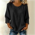 thumbnail image 2 of Diufon Womens Crinkle Gauze Blouse 3/4 Sleeve Round Neck Casual Loose Tops Solid Color Summer Tunic Shirts, 2 of 8