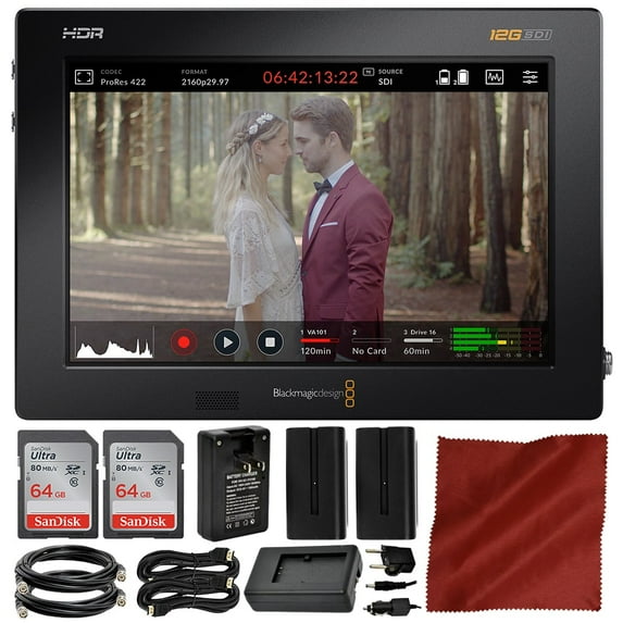 Blackmagic Design Video Assist Recording Monitor 7" 12G-SDI/HDMI with 4K HDR Video, 10-Bit, 4:2:2 ProRes, and DNxHD Encoding Perfect for Producers, Filmmakers Basic Bundle