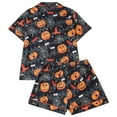 thumbnail image 2 of Halloween Pajamas Women Spider Pumpkin Printed Short Sleeve Pocket Lapel Button Down Shirts Loose Casual Shorts Daily Comfort 2 Pc Women's Loungewear Sets Black S, 2 of 9