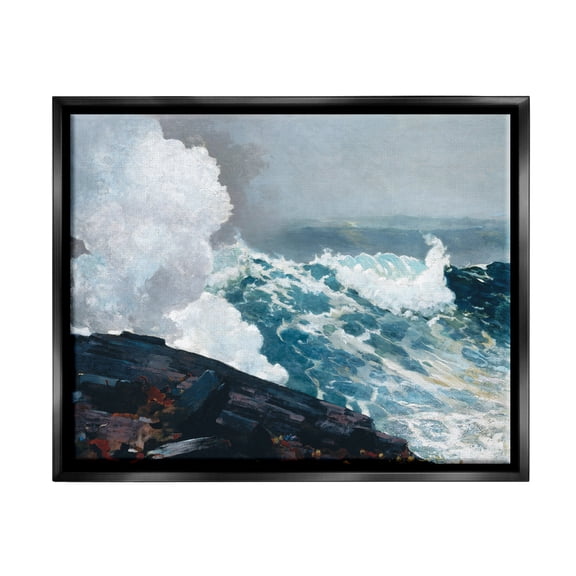 Stupell Industries Ocean Waves & Cliffs Landscape Painting Black Floater Framed Canvas Art Print Wall Art, 21 x 17