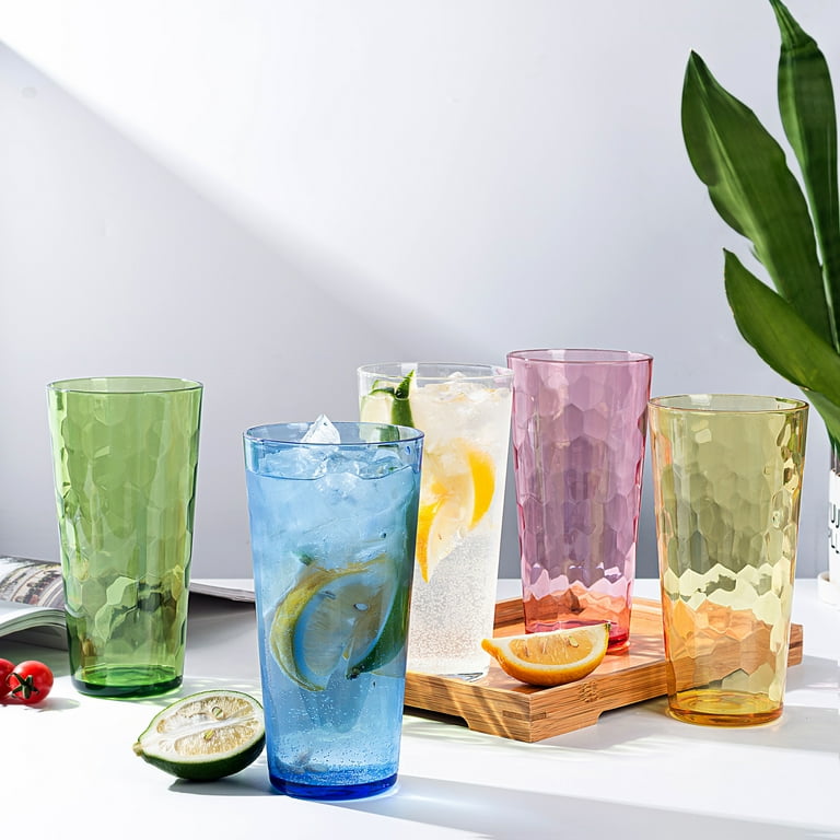 Kx-ware Hammered 26-Ounce Plastic Tumbler Acrylic Highball Drinking Glasses, Set of 8 Mutlicolor