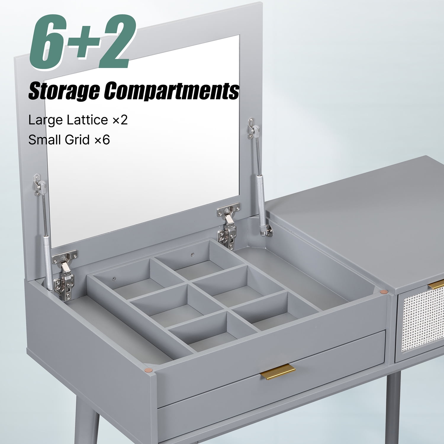 Resenkos 43.3" Classic Wood Makeup Vanity Set with Flip-top Mirror and Stool, Dressing Table with 3 Drawers, Gray Resenkos 43.3" Classic Wood Makeup Vanity Set with Flip-top Mirror and Stool, Dressing Table with 3 Drawers, Gray