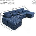 thumbnail image 2 of SEENYOO 130" U-Shaped Cloud Couch, Sectional with Console and Cup Holders, 6-Seat Sleeper Sofa with Chaise, Sectional Couches for Living Room, Blue, 2 of 8