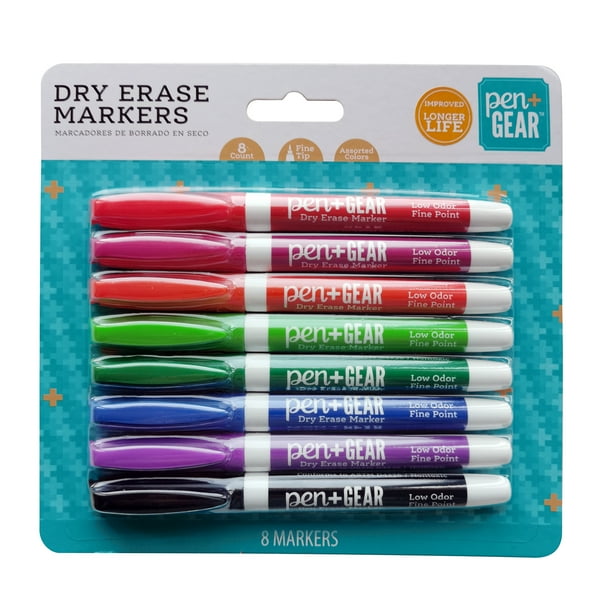 Pen + Gear Fine Tip Dry Erase Markers, Assorted Colors, 8 Count