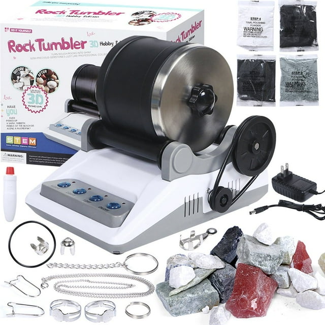 Ensemble Professionnel de Gobelets à Roche Polisseuse de Roche pour Enfants et Adultes Ensemble Électronique de Gobelets à Roche avec Machine de Polissage Rouleau de Grils de Polissage Trousse Éducative STIM Scientifique pour Roche Pierre
