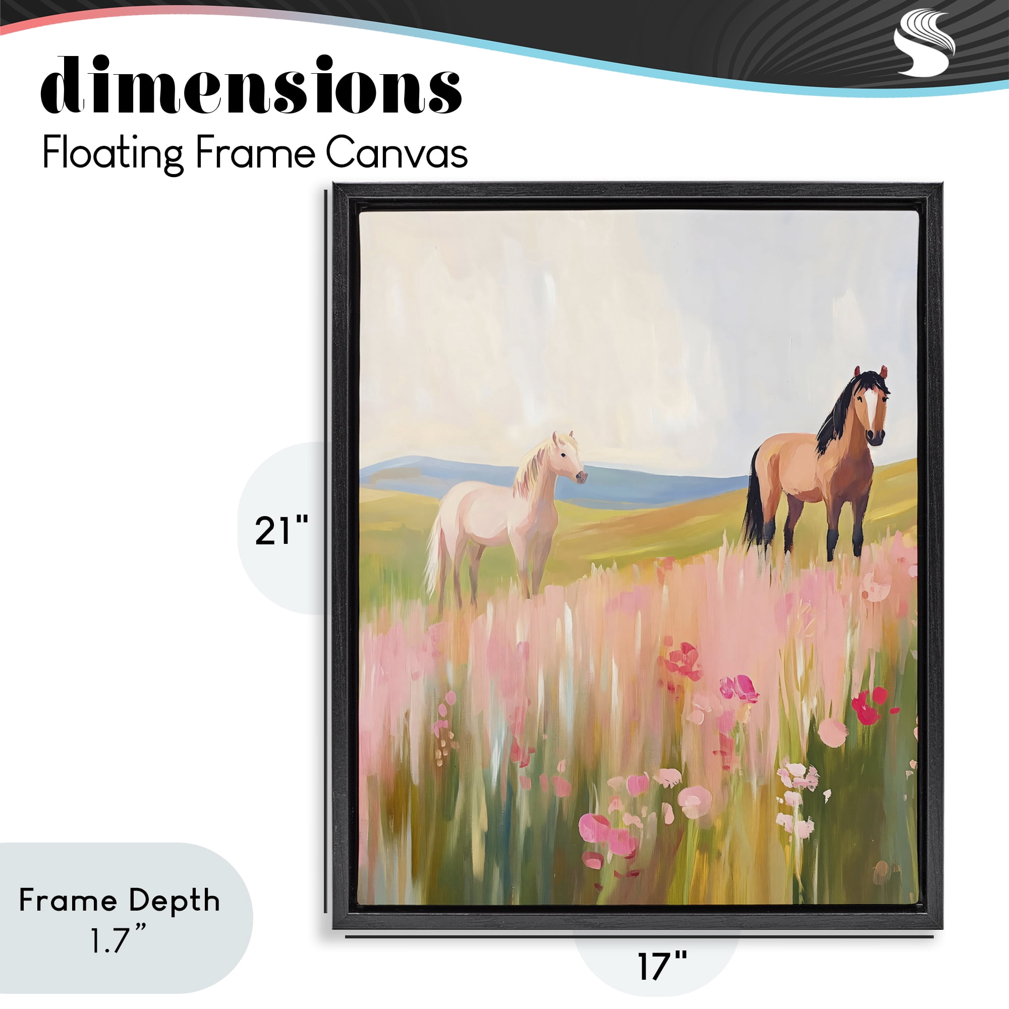 Stupell Industries Wild Horses in Pink Meadow Black Framed Floater Canvas Wall Art, design by The Prints Vibe