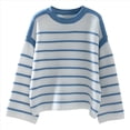 thumbnail image 2 of Suéter de Rayas Extragrande para Mujer, Cuello Redondo, Mangas Largas, Moda de Otoño 2025. Azul S, 2 of 8