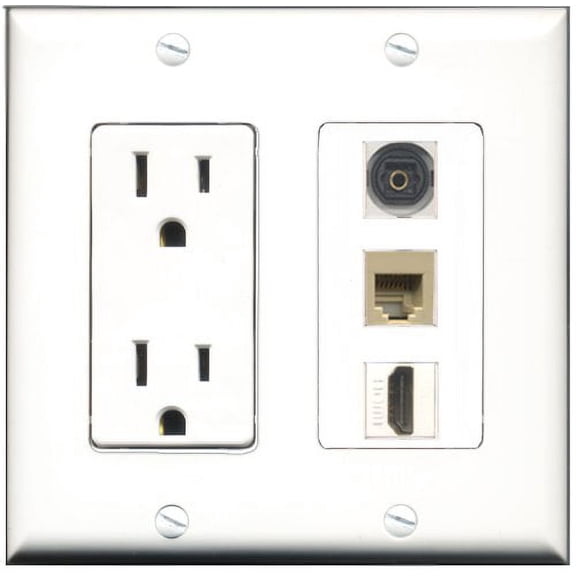 RiteAV - 15 Amp Power Outlet 1 Port HDMI 1 Port Phone Beige 1 Port Toslink Decorative Wall Plate