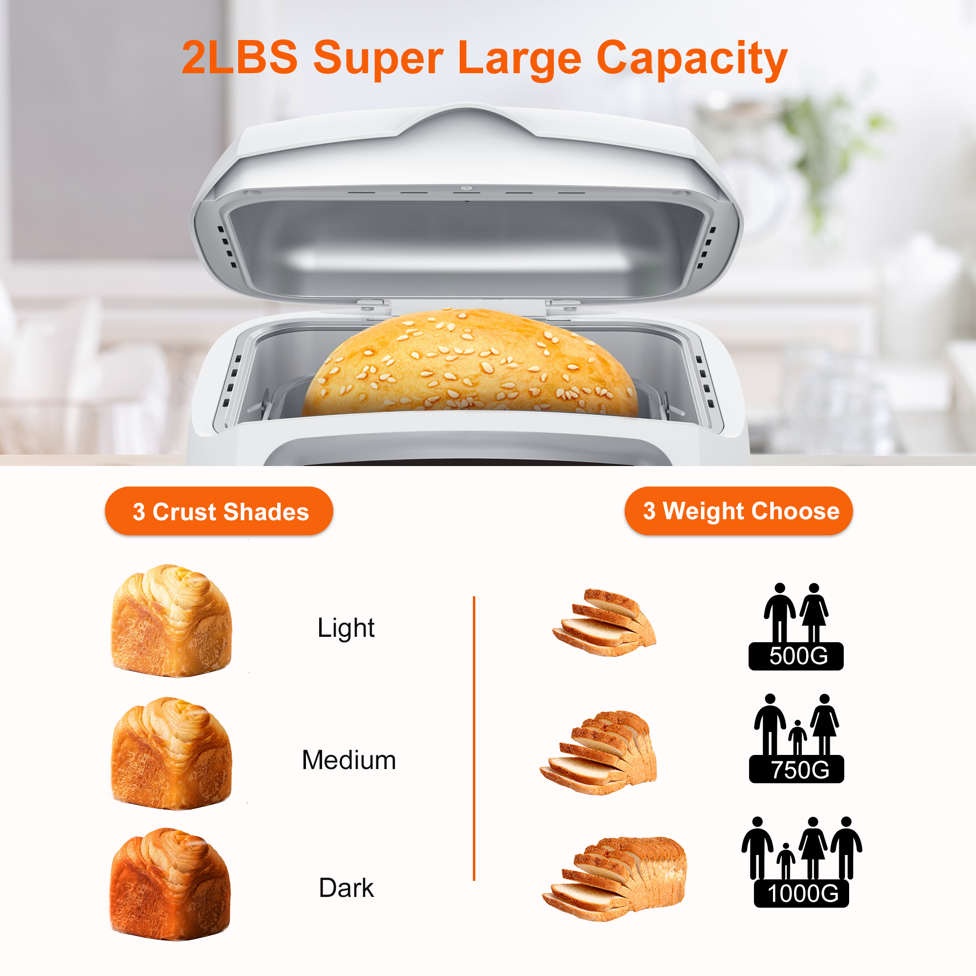 MOOSOO Bread Maker 2 lbs Large Capacity Bread Machine LCD Display with 19 Smart Presets - image 3 of 8