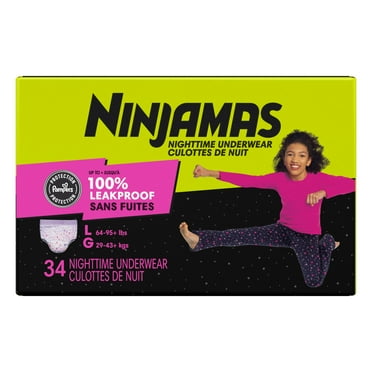 Ninjamas Girls Bedwetting Nighttime Underwear, Size L (64-95+ lbs)