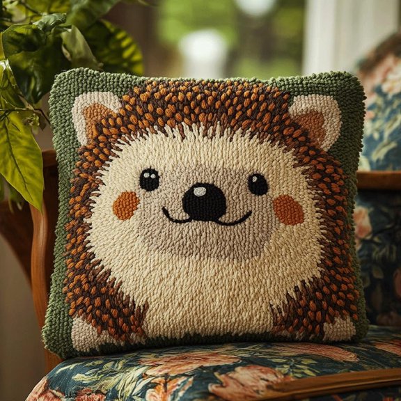 Latch Hook Pillows Kits Cushion Hooking Pillowcase Embroidery Latch Hooking Crochet Kits 17x17inch - Animal hedgehog