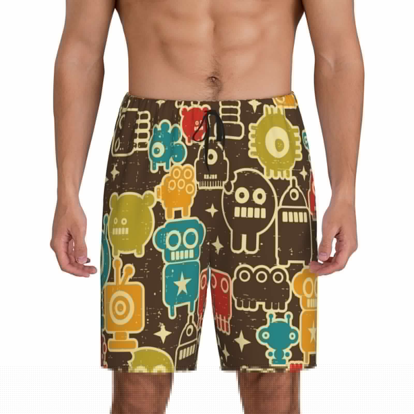Robot And Monsters, variant on Robot and Monsters Men's Short Pajama Pants, Lounge Comfort Shorts with Elasticized Waistband and Side Pockets - Medium