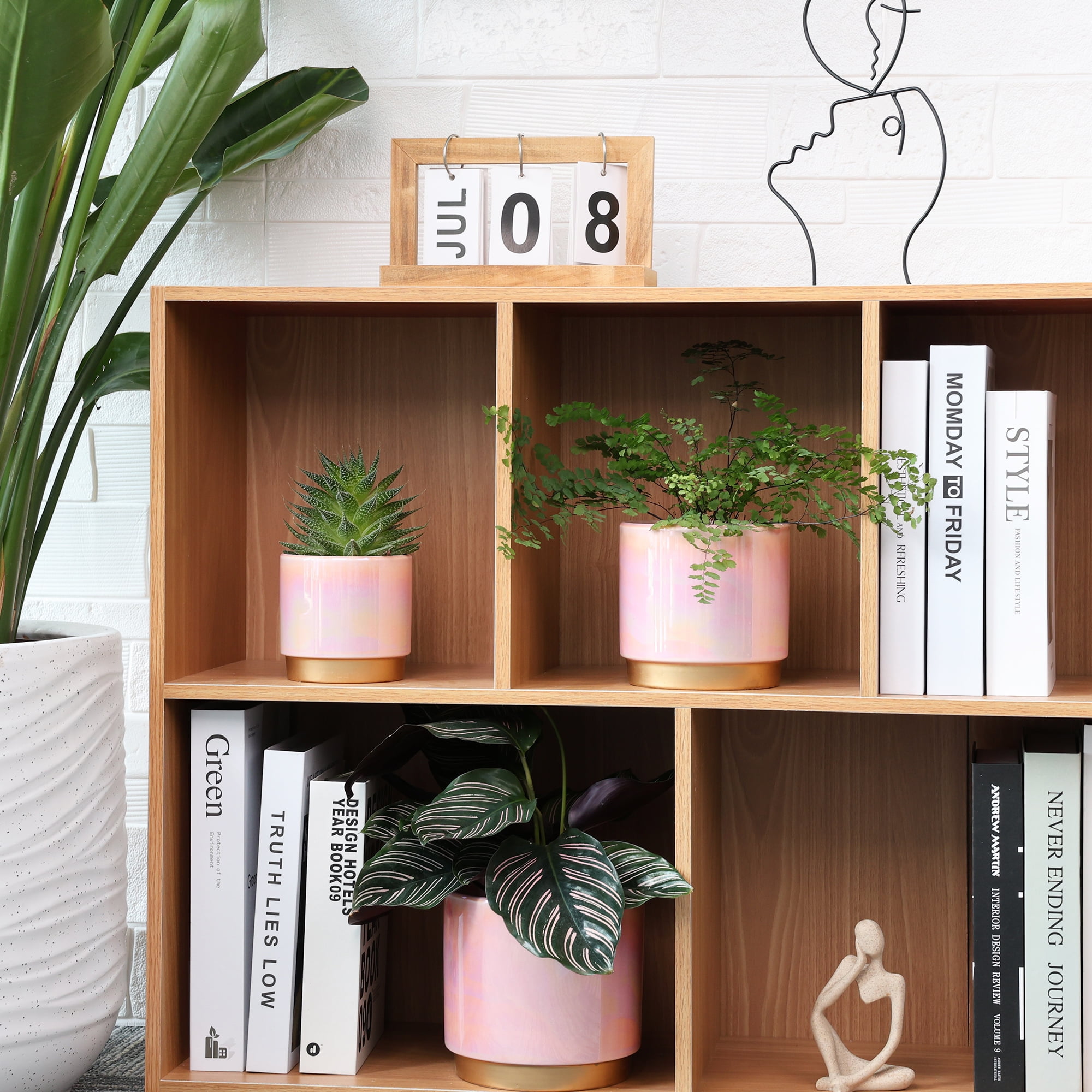 YFFSRJDJ Pink Indoor Plant Pots for Plants, Ceramic Planter with Drainage Hole, 6.0 inch+5.0 Inch+4.0 Inch. Succulent Orchid Flower Pot - Rainbow Pearl Glaze