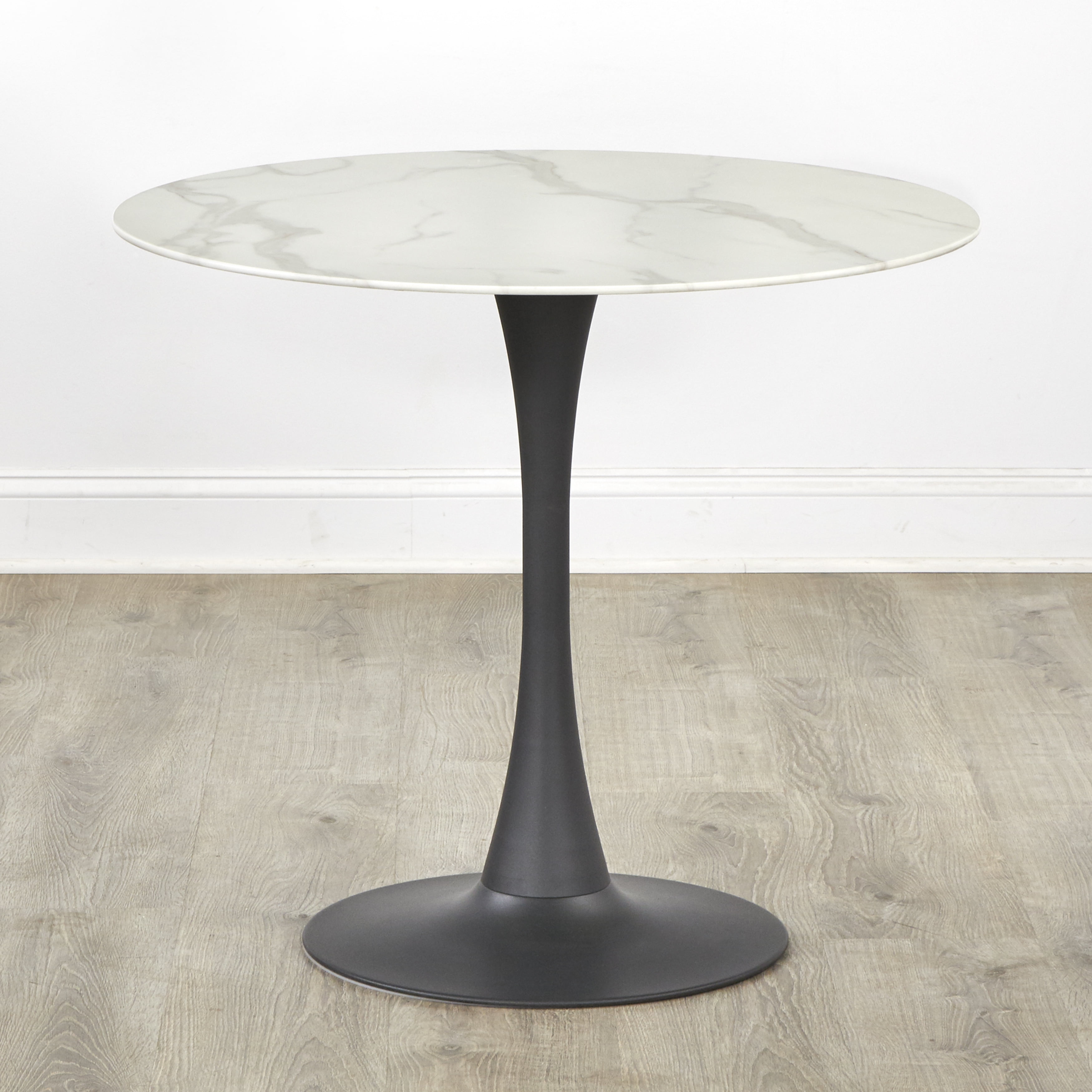 TMS Rho 35.5" Round Indoor Pedestal Dining Table, Black/White Faux Marble