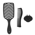 thumbnail image 1 of Juego de 3 peines para el cabello, fáciles de desenredar, con dientes anchos y huecos, color negro, 1 of 14