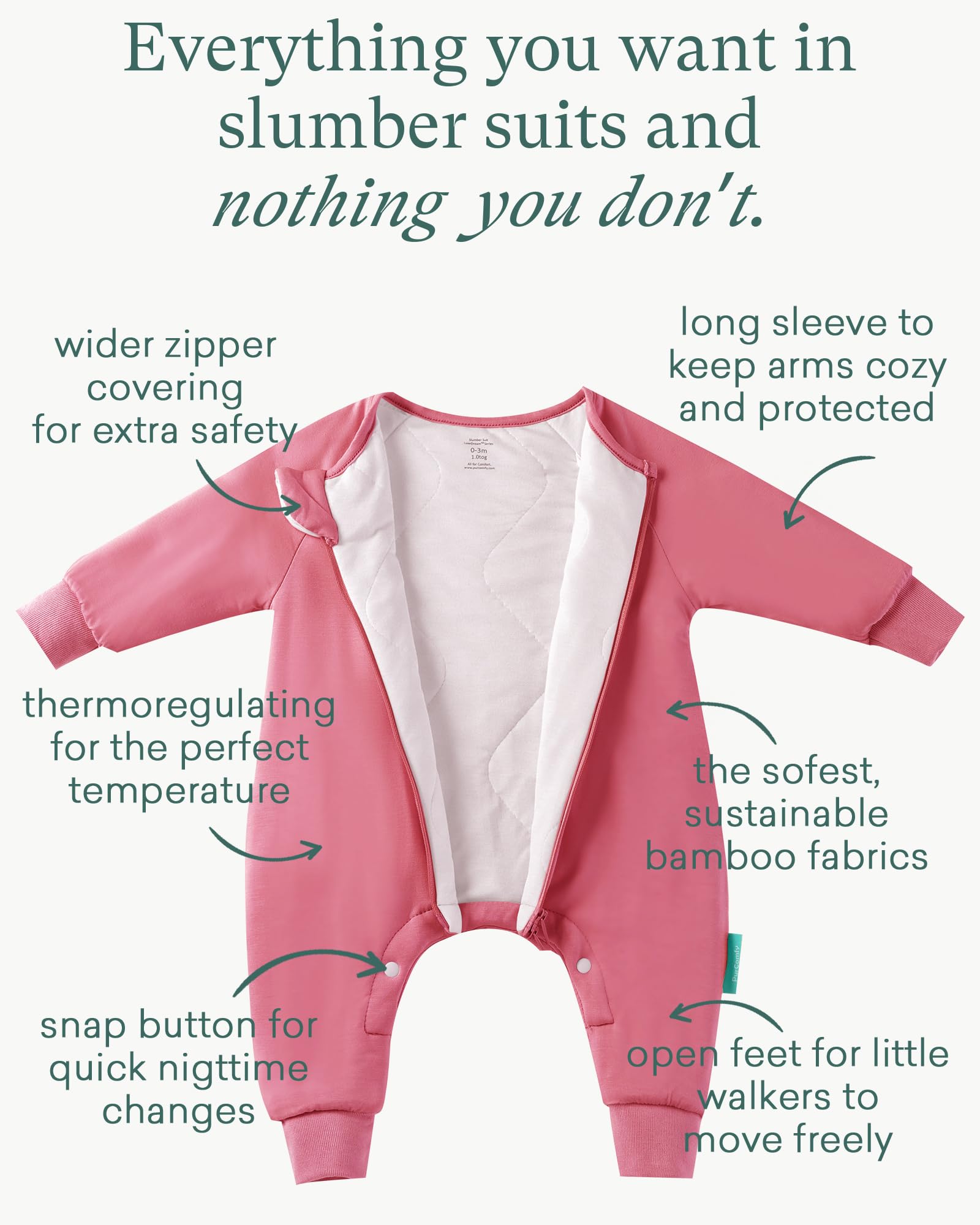 PurComfy Supersoft Baby Safe Sleep Sleepsuit, Zipper + Snap for Easy Diaper Changes 15-24 Months, Berry