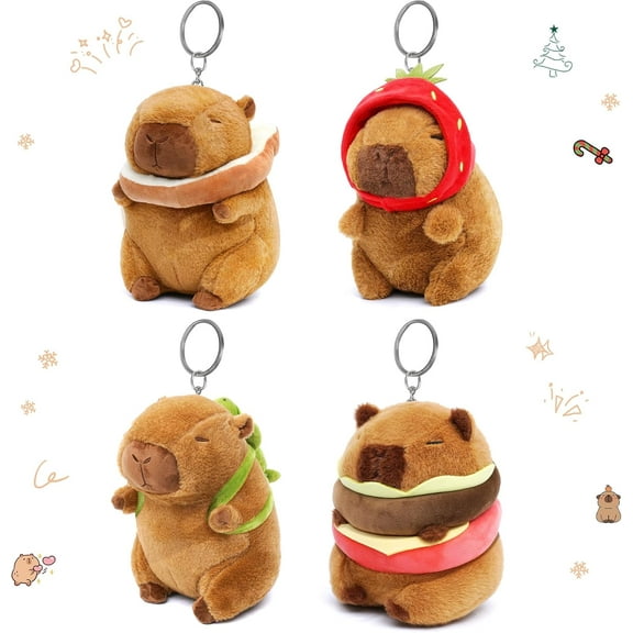 4Pcs Capybara Plush Keychain Bag Charms, Cute Small Capybara Mini Stuffed Animal Bulk Bag Accessories Toy Pendant, Perfect Gifts for Teens & Fans
